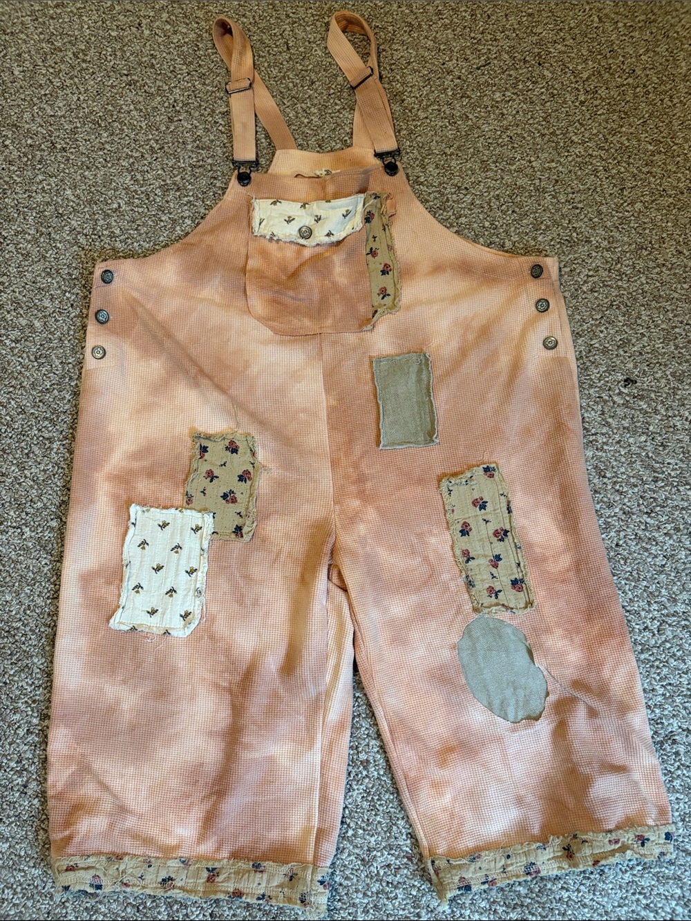 Peach Patchwork Overalls - Vintage-Inspired - Picture 1 of 4
